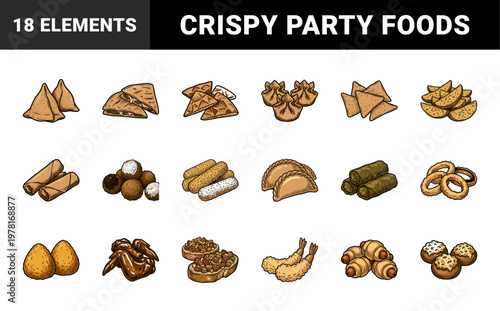 Gourmet Snack and Appetizer Woodcut Vector Set