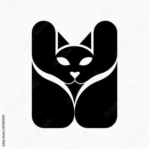Black cat face logo, minimalist animal icon, feline symbol, modern design element