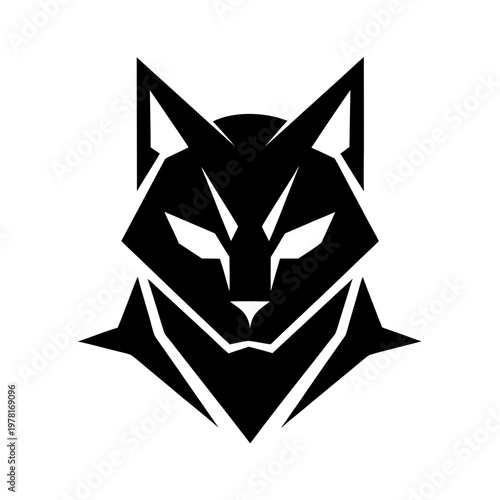 Geometric Fox Head, Black Vector Icon, Abstract Animal Face, Modern Graphic Element