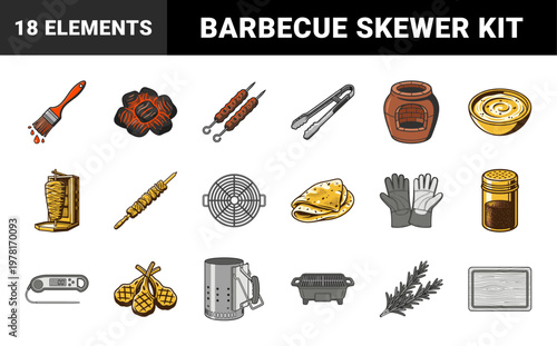 Grilled Meat Skewers and BBQ Equipment Set