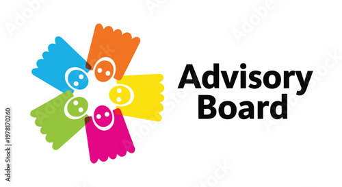 Colorful advisory board logo, vector graphic, business meeting icon, teamwork symbol
