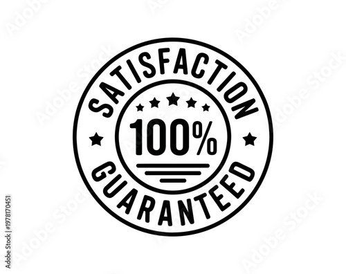 A black and white vector graphic of a satisfaction guaranteed stamp with 100 percent guarantee