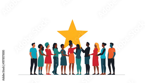 diverse people silhouettes holding a large juneteenth star on transparent background