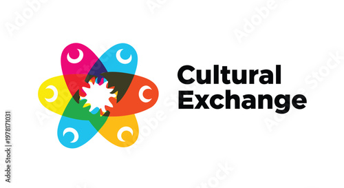 Cultural exchange logo, colorful flower design, multicultural symbol, diversity icon