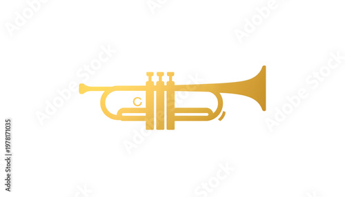minimalist gold trumpet bugle vector illustration isolated on transparent background
