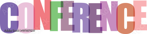Bright assorted letters forming conference word vector illustration.