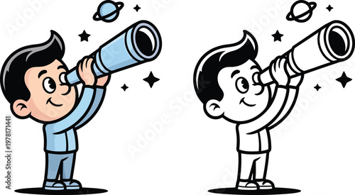 Amateur astronomer using telescope for stargazing and celestial discovery hobby