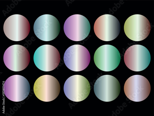 A colorful array of 15 shiny gradient spheres