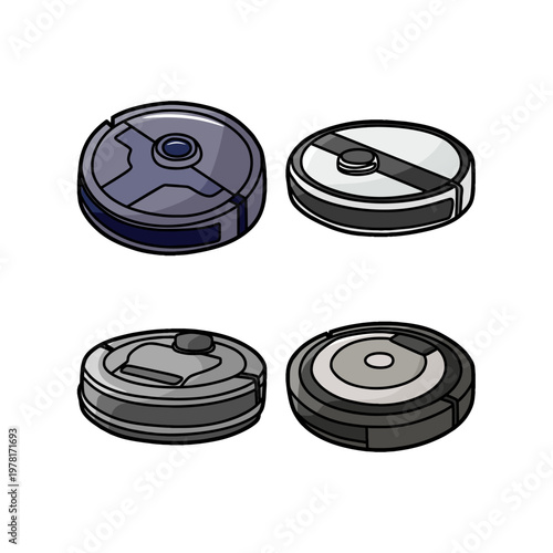 four colored automatic vacuum cleaner vectors