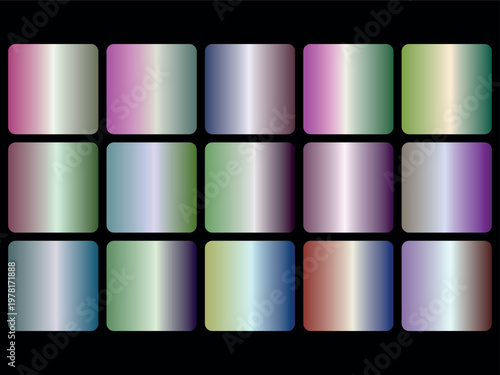 A colorful array of 16 shiny squares with various gradient effects