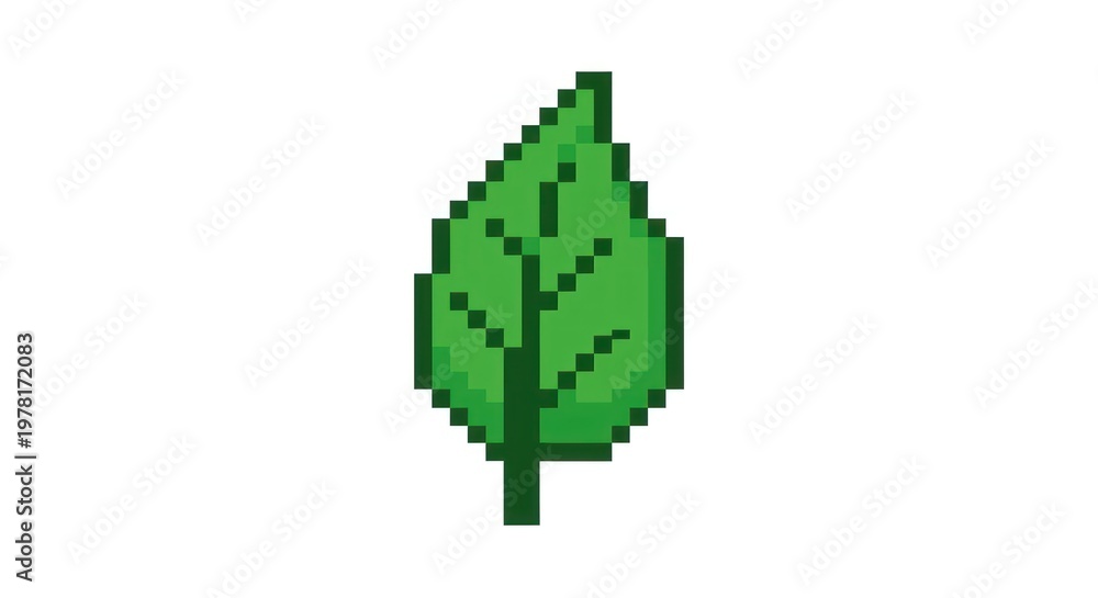 Fototapeta premium Pixel art green leaf icon graphic.