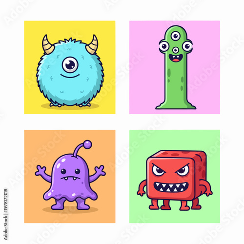 Colorful monster characters with playful design and friendly faces for children themed creative projects
