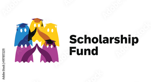 Scholarship fund, education grants, colorful logo, vector icons, academic support