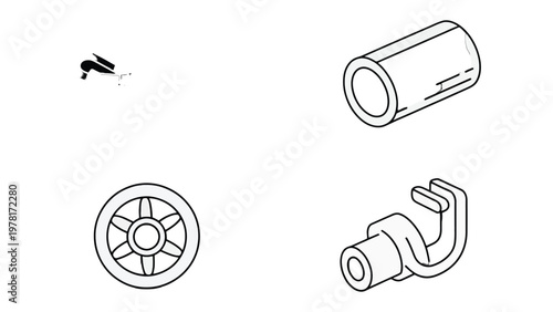 Engineering Elements: A collection of meticulously crafted, precise drawings of essential engineering components, showcasing their form and functionality with clear, uncluttered lines. 