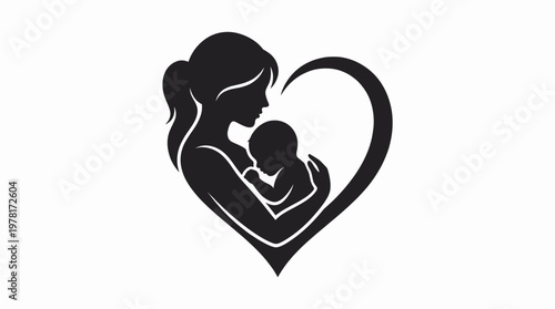 Mother and Baby Silhouette Heart Shape Design