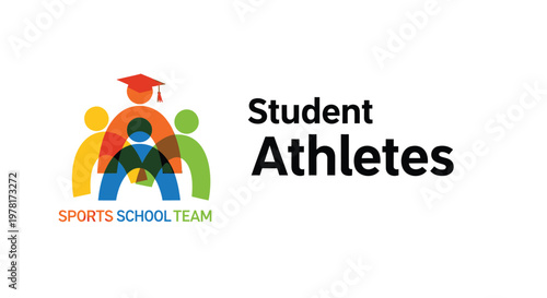 Student athletes, sports team, school logo, colorful icon, education vector