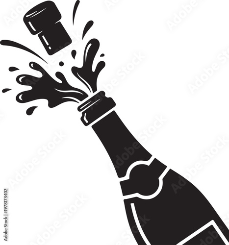 Champagne Bottle Splash Black Silhouette Vector Celebration Icon