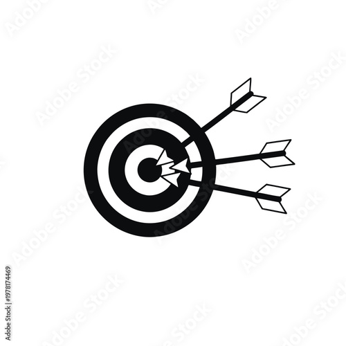Tableau sur toile A black and white illustration of a target with three arrows hitting the center