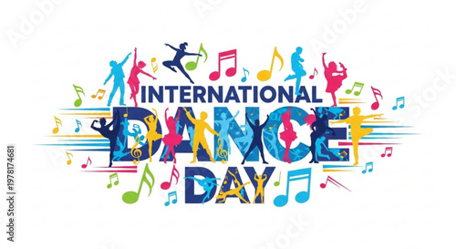 International Dance Day celebration with colorful silhouettes of dancers and musical notes a vibrant vector illustration for event promotion and festive design