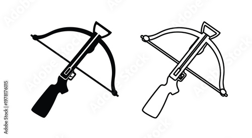 Two black and white crossbow illustrations showcasing different line styles silhouette