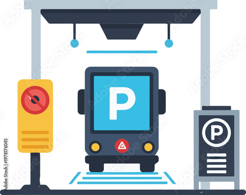 Modern vehicle parked in a designated zone with clear signage indicating available space for public transport and cars