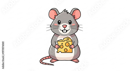 Cute cartoon mouse holding a piece of cheese simple vector illustration for childrens books and educational materials isolated on white