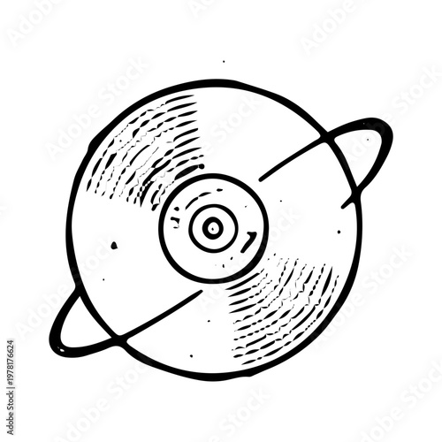 Hand Drawn Vinyl Record Planet