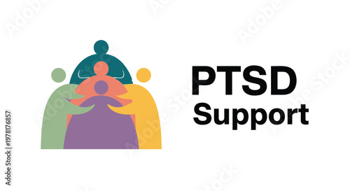 PTSD awareness, support icons, mental health symbols, vector graphics