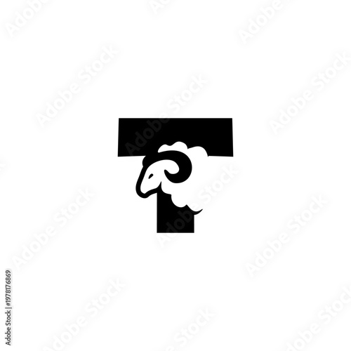 Sheep Animal Letter T Logo Ve...
