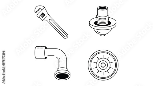 Tools and Components: A collection of essential tools and components, meticulously arranged, representing the foundational elements of plumbing.