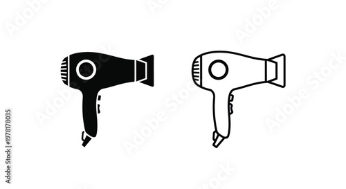 Two hair dryers one filled and one outlined in a simple style silhouette