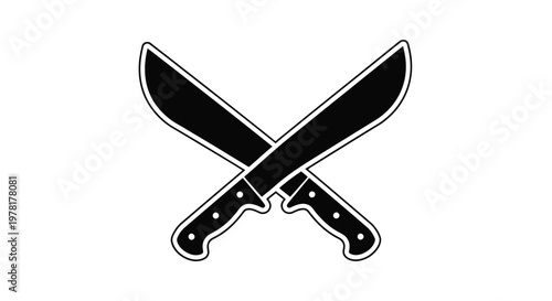 Two crossed machetes with black handles a striking silhouette