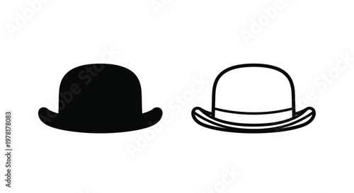 Two vintage hats depicted in a striking black and white silhouette