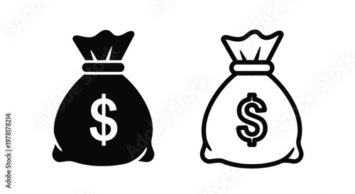 Two money bags with dollar signs a simple black design silhouette
