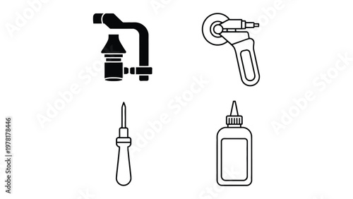 Assorted Hand Tools: A minimalistic line-art representation of various hand tools, essential instruments in crafts and repair work.