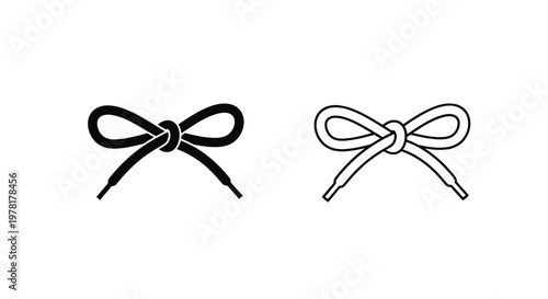 Two depictions of shoelaces tied in a bow black and white silhouette