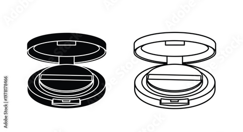 Two compact makeup containers one dark and one light silhouette