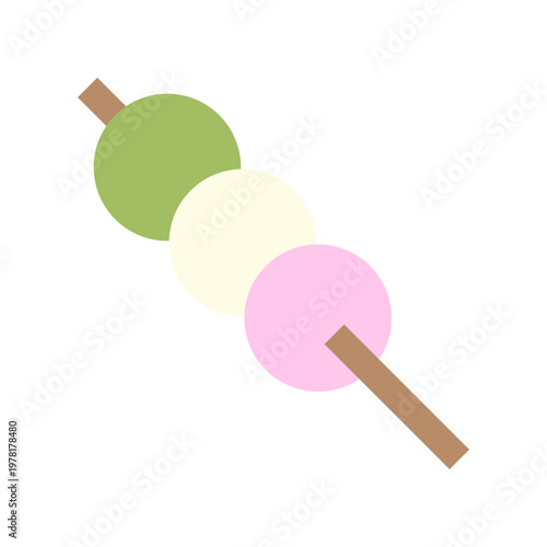 色団子アイコン シンプルな和菓子フードシンボル 春・日本文化・スイーツに使えるフラットベクター素材 / Dango icon Japanese sweet rice dumpling skewer simple flat food vector for spring
