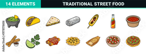 Traditional Mexican Street Food Vector Set