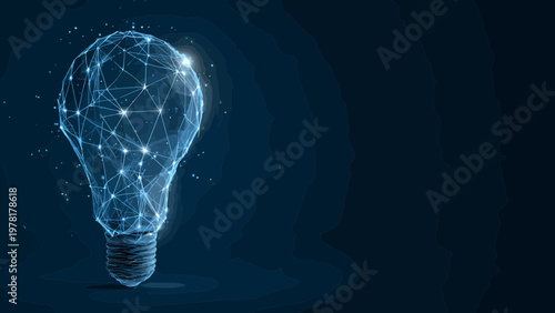Lightbulb appearing as a glowing constellation of data points floating against a deep blue background signifies the birth of a new technological breakthrough.