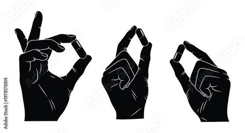 Hands holding pills a monochrome illustration with varying shades