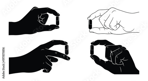 Hands holding pills a monochrome illustration with varying shades