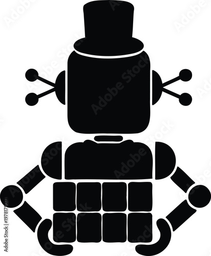 Robot wearing a top hat and bowler arms isolated on transparent background