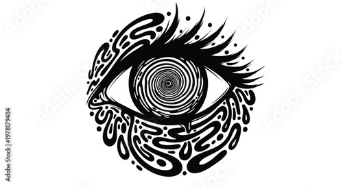 Psychedelic eye with swirling patterns, abstract illustration