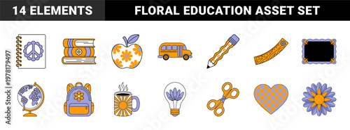 Groovy Retro School Teacher Elements