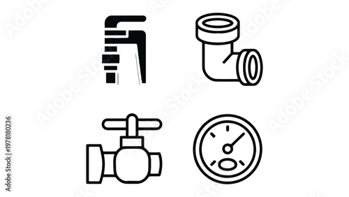 Plumbing Tools and Components: A collection of essential plumbing tools and components, artfully depicted to illustrate the diverse elements necessary for water management and construction projects.
