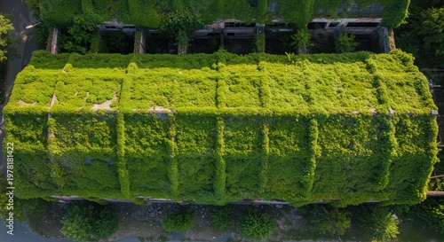 Overgrown Abandoned Building: Aerial View of Nature's Reclamation