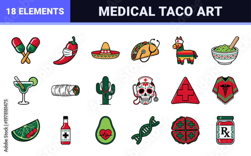 Mexican Food Nurse Vector Asset Grid