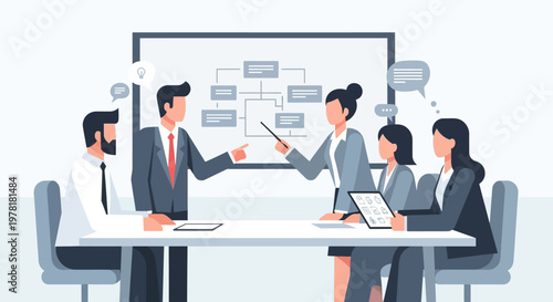 Business people in meeting discussion.