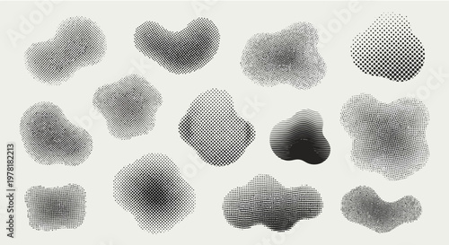 Abstract Halftone Shapes: Organic Forms with Retro Dot Texture